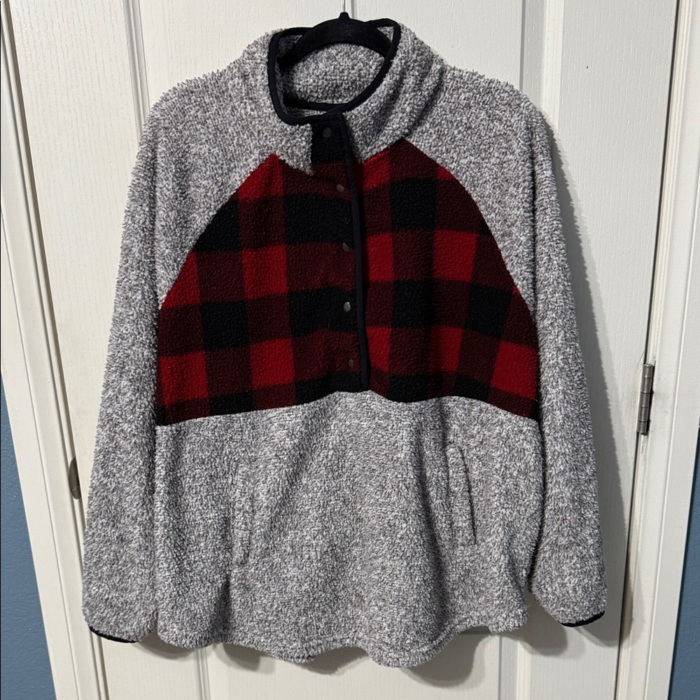 Maurice’s Gray and Red Plaid Sherpa Pullover 2x